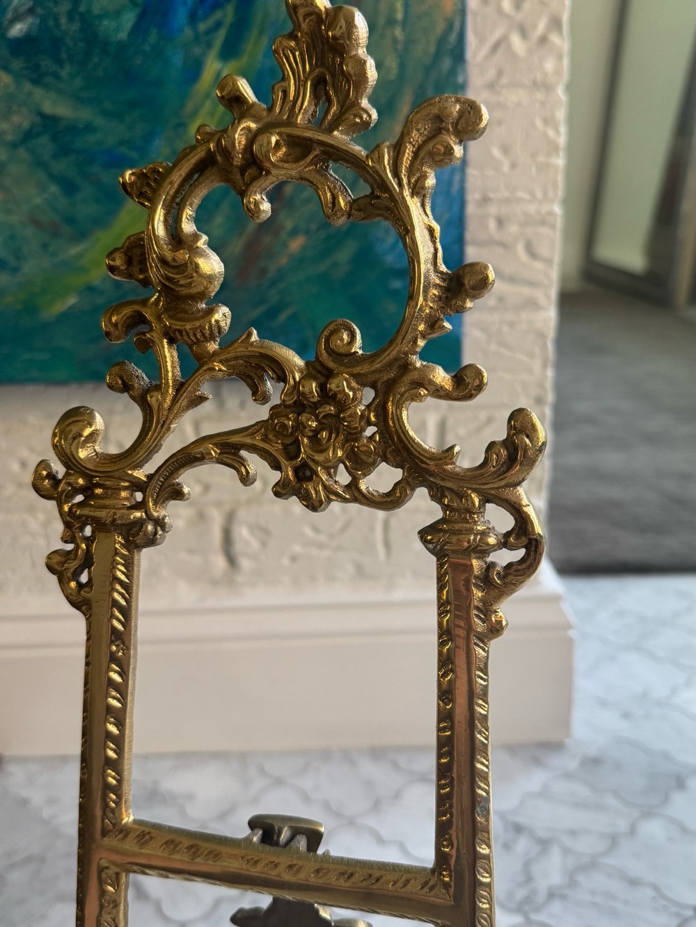 Vintage Ornate Gold Decorative Easel Stand 20.5x8.5 inch (Solid Brass) - Picture 3 of 9